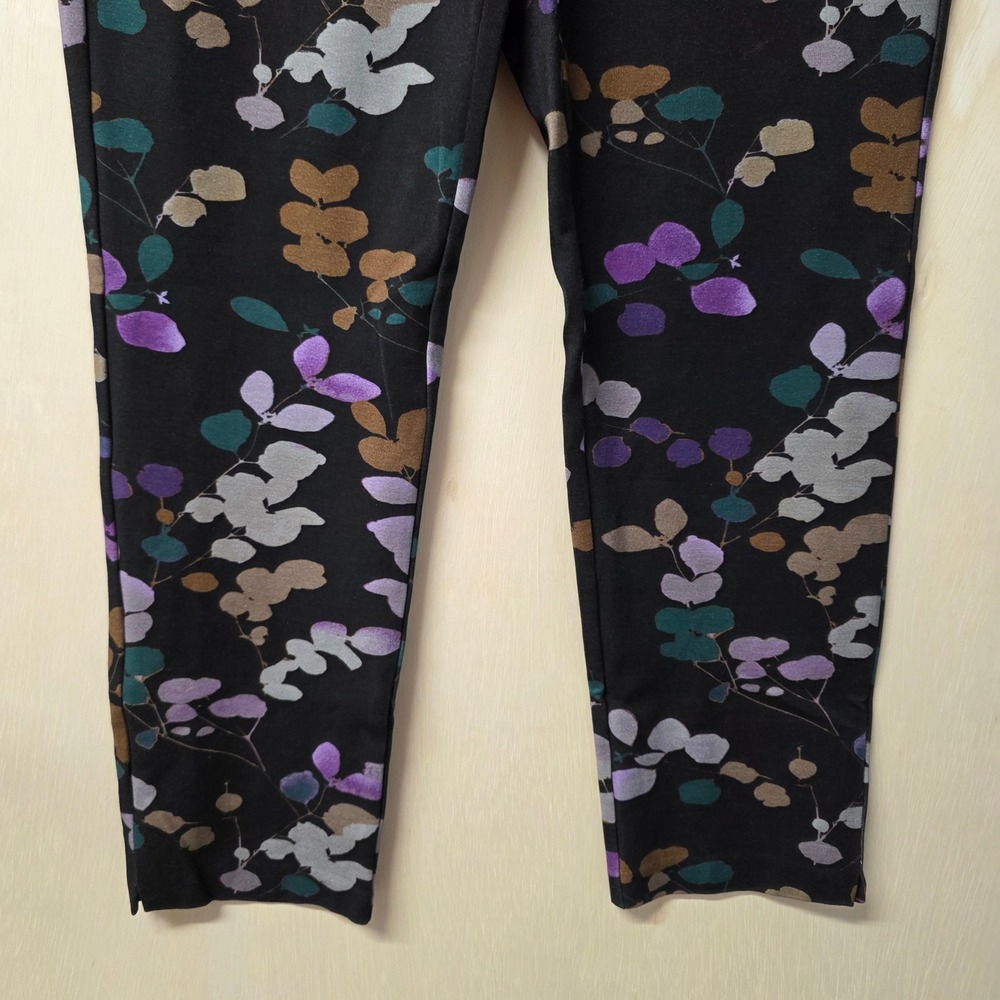 Chicos Brigit Slim Ankle Pants Womens 1 US 8 Black Purple Botanical Leaf Print - Picture 16 of 16